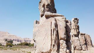 The Twin 720 Ton Megalithic Colossi Of Memnon Near Luxor In Egypt. Filmed In October 2021