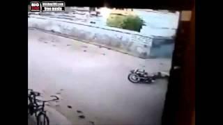 Guy on Motorcycle is Taken Out by a Bull   tante girang