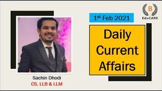 1st Feb Current Affairs | CLAT 2021 | MHCET LAW 2021 | Law Entrance exams | @BEduCAREclasses