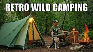 Retro vintage wild camping in heavy rain