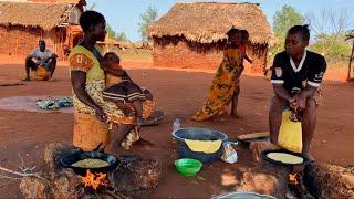 African Village Life #cooking Carrot Bread Served With Green Vegetables