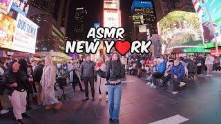 Times Square Binaural Audio Relaxing Walking Tour. ASMR New York Walking Show in 4K