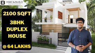 3bhk duplex house design | 2100 sft modern house built at 64 lakhs | Hireandbuild | Tamil |