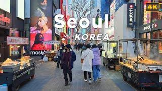 4K 韓国, ソウルの散歩 - 明洞のショッピング街と屋台街 Korea Walking Tour