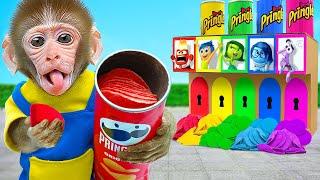 KiKi Monkey explore Four Elements Pringles Chips Machine with Inside Out Emotion | KUDO ANIMAL KIKI