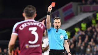 Aaron Cresswell red card for Moussa Dembele West Ham vs Lyon 1-1 full time