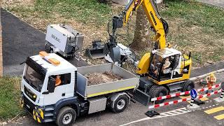 Road subsidence and pipe reparation. RC Wheel Excavator Liebherr A918, MAN truck