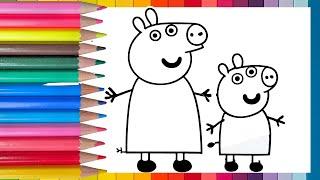 Drawing And Coloring Peppa Pig, George Pig and Family     Drawings For Kids | How to draw