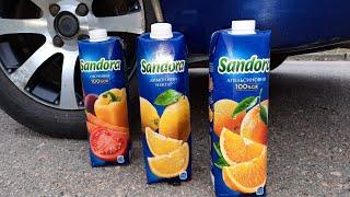 Experiment CAR vs SANDORA Juice ! Crushing Crunchy & soft Things by Car.