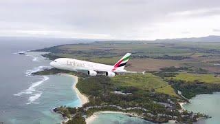 Airbus A380 takeoff using a drone