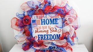 DIY: Ruffle Scrunch Fourth of July Deco Mesh Wreath || Quick and Easy