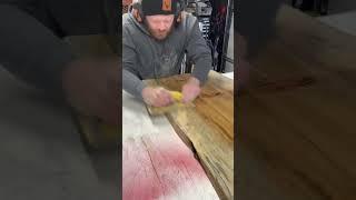 Raising the grain on this table top! Last fibers before finish! #shorts #woodwork #sanding #wood