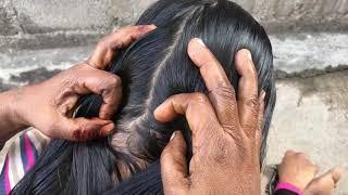 Routine Lightly Oiling for My Long Hair Care Nitpicking / Lice Picking & Simple Hairstyle By Mother