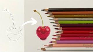 How To Draw A Cherry With COLORED PENCILS | Real Time Tutorial For Beginners