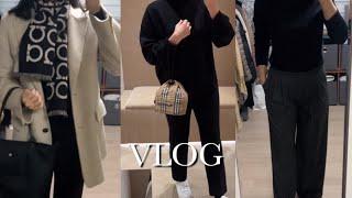 vlog. 직장인 브이로그. 데일리룩. 버버리 포이베 파우치. 버킷백. 딤딤섬. 다운타우너. 한남동 쇼룸. 쇼핑하울. 책 읽는 직장인. 딸기케이크 시즌