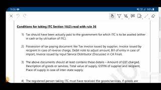 Conditions for taking ITC