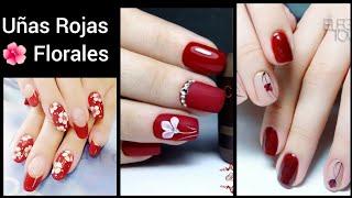 DISEÑOS DE UÑAS  ROJAS 2021 DECORACIÓN CON FLORES 