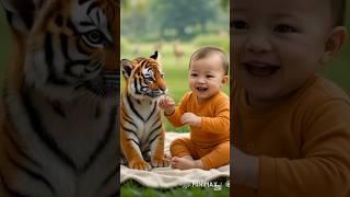 Cute Baby Laugh and hugging Tiger cub #baby #babygirl #tiger #cute #trending #viralshorts
