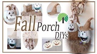 FALL PORCH DIYS / DOLLAR TREE FALL DECOR  // Collapsible HAY BALE DIY // CORN HUSK DIY