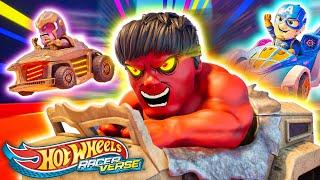 Red Hulk Car vs. Thanos Car Smash and Crash! | Marvel Character Cars in the Hot Wheels Racerverse