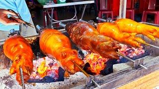 Crazy Yummy！Crazy Grilled Crispy Pork Leg, Spiced Pork Roll/瘋狂的烤脆皮豬腿, 香料豬腳製作-街頭美食 - Street Food