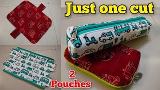 Just one cut 2 Pencil Pouch making at home | How to make a box pouch| Easy Bag cutting and stitching