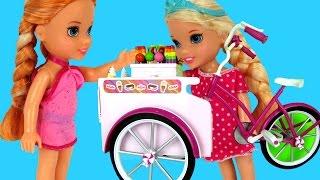 ICE CREAM Bike ! ELSA & ANNA toddlers -Beach - Watching beautiful Sunset