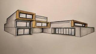 #012 - How to Draw a Modern House in 2-Point Perspective