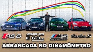 BMW M5 vs AMG E63 vs RS6 vs Panamera Turbo: ARRANCADA NO DINAMÔMETRO