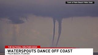 Twin #waterspouts danced off the coast of #Florida yesterday. Here's today's broadcast of the Nat...