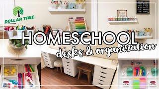 DOLLAR TREE HOMESCHOOL DESK ORGANIZATION | DIY HOMESCHOOL DESKS