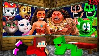 JJ and Mikey HIDE from MOANA and MAUI EXE , Mimics , Gummy Bear , talking tom in Minecraft - Maizen