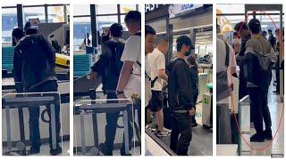 Wang Yibo took the tray and went through the security check with his team to return to Shanghai