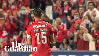 Ukrainian football player emotional on pitch after support from fans