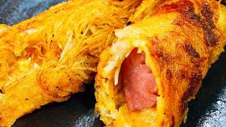 ただ焼きながら巻くだけで驚くほど超旨い！サックサク『クリスピーポテトチーズドッグ』Crispy Cheese Potato hot dog