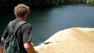 Scott jumping off the cliff at Nelson Ledges Quarry Park - Mothership Landing - 2009