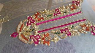 Hand embroidery: zardosi work/ resham /tila/ pearls wedding dress part 1