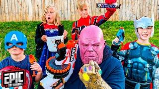 Nerf Battle: Avengers Hero Kidz vs Thanos - Pretend Play