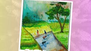 How to Village draw Peaceful Countryside Scenery Watercolor Painting | Step-by-Step Tutorial