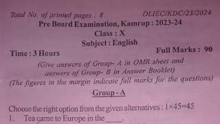 Class X |Pre Board Examination 2023-24|Kamrup District English question paper with answers