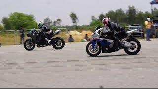 Kawasaki H2 Versus BMW S1000RR Drag Racing | VROOM 2016