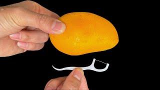 Easy Mango Peeling with Dental Flossデンタルフロスで簡単マンゴーの皮むき치실로 쉽게 망고 껍질 벗기기 ! 牙线去皮芒果，超简单Kitchen Hacks