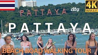 Pattaya Beach Road Thailand Walking Tour | Pattaya 4K HDR | Pattaya Thailand 