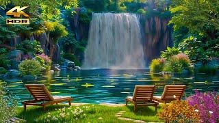 4K Tranquil Garden Escape | Soothing Waterfall Sounds & Nature Ambience for Stress Relief & Healing