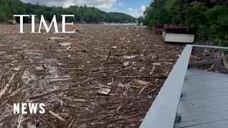 Lake Lure Filled With Debris Following Hurricane Helene’s Devastation in North Carolina