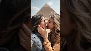 Two mature women kiss in a selfie at the pyramids #lesbian #kiss #lgtb #selfie