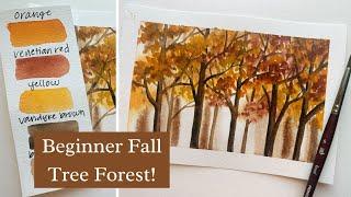 WATERCOLOR Fall Tree Forest TUTORIAL | Easy AUTUMN Landscape Painting | Step-by-step for Beginner