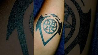 "Valhalla Symbol Meets Compass Design | Black Gel Pen Art on Wrist" #tattoo #art #bodyart