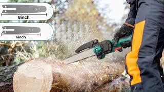 Stonecho Mini Chainsaw Cordless 8 inch & 6 inch Review and Demonstration