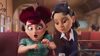 Cartoon Giantess - Red Haired Woman and Flight Attendant (Inspector Sun: Curse of the Black Widow)